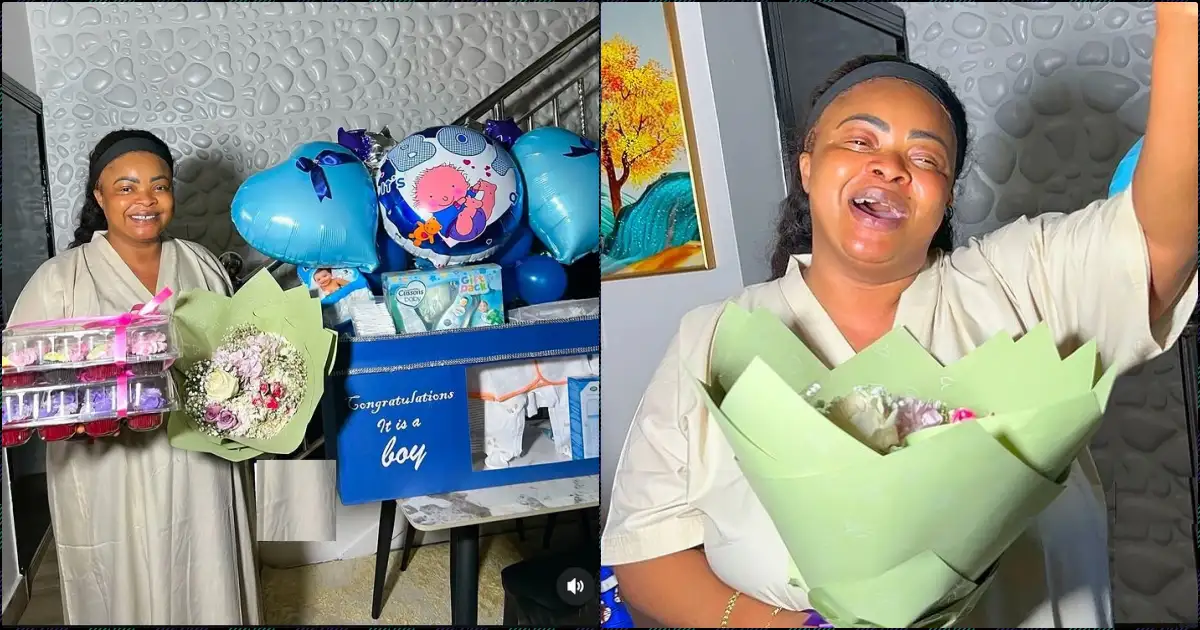 Dayo Amusa receives surprise gift following birth of her son