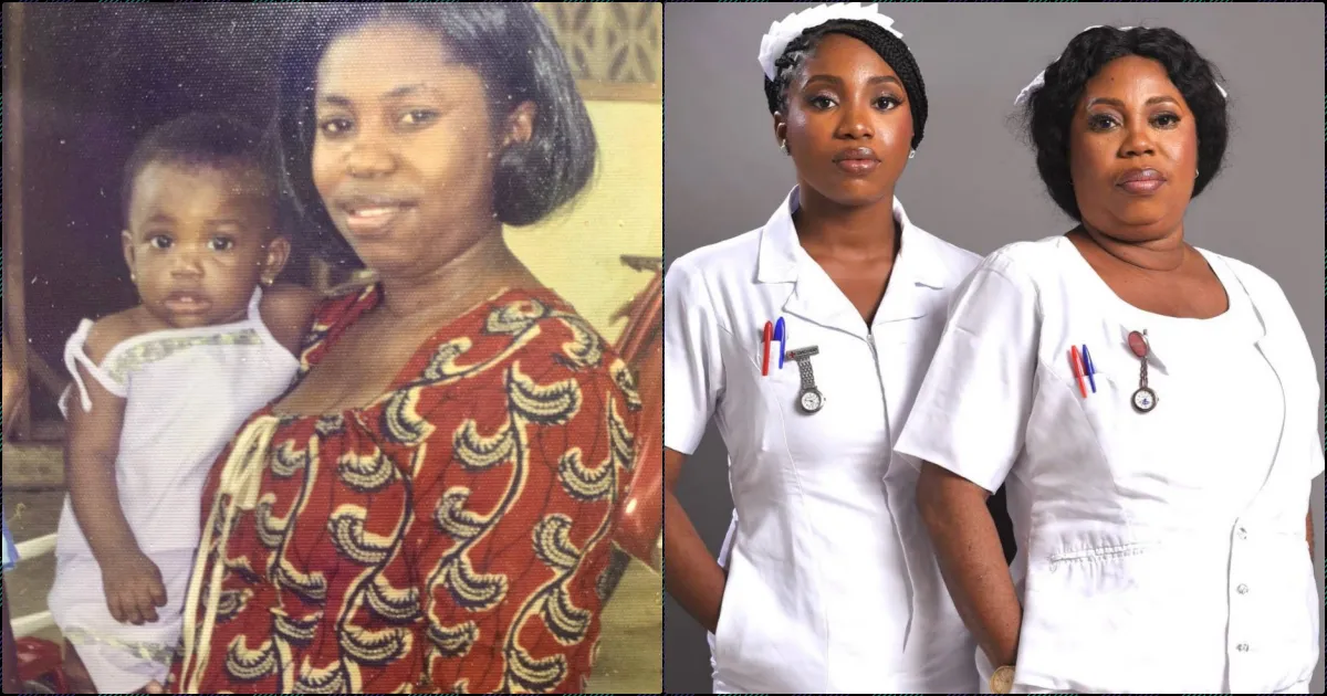 Lady follows in mother’s footsteps as a nurse, recreates throwback photo